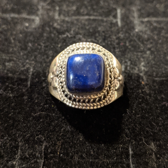 Natural blue lapis cushion .925 silver ring 9 - Picture 5 of 11